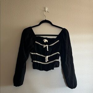 Thirty Thirty LA Corset Style Smocked Bow Front Top Puff Balloon Sleeve